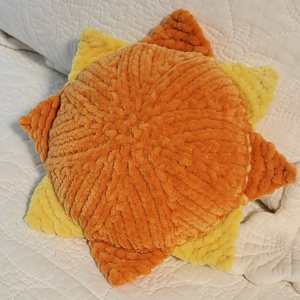Hand Crafted Knit Orange and Yellow Sunshine Chenille Accent Pillow 7.5 Inches